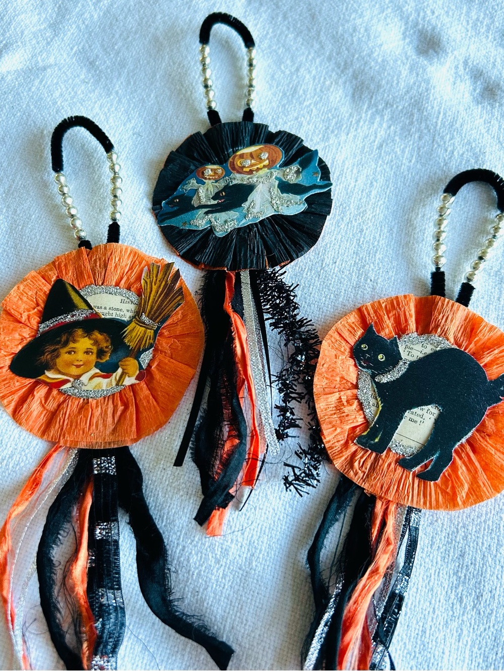 3 Vintage repurposed holiday Halloween Ornaments -